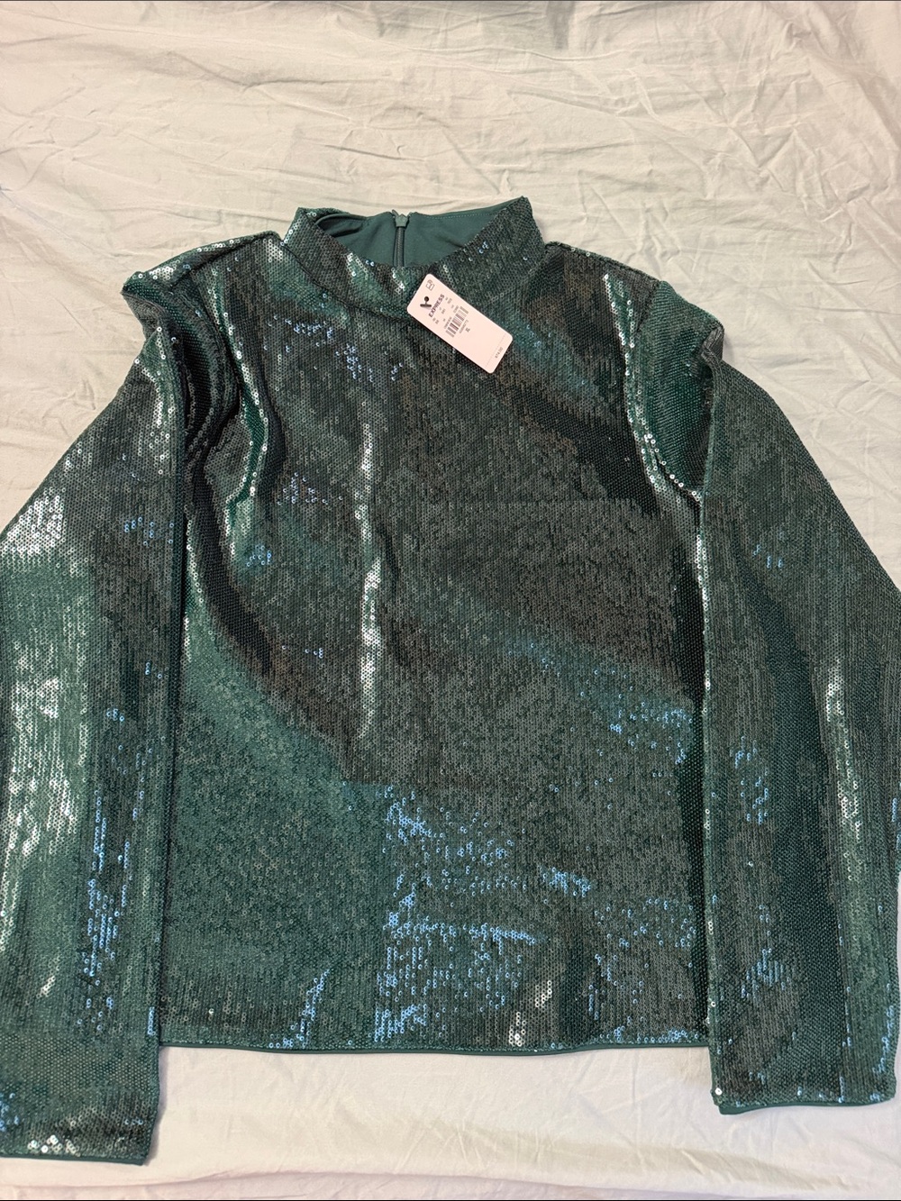 Express Fashion Green Sequin Mock Neck Top